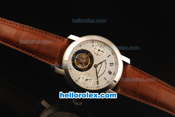 Audemars Piguet Jules Audemars Swiss Tourbillon Manual Winding Movement Steel Case with White Dial and Brown Leather Strap - Click Image to Close